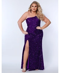 Sydney's Closet Women's One-Shoulder Sequin Evening Gown