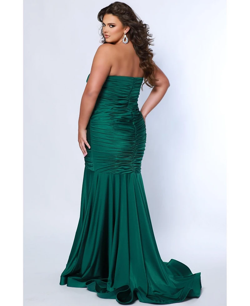 Sydney's Closet Women's Fitted Mermaid Strapless Ruched Train Evening Dress