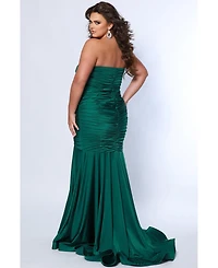Sydney's Closet Women's Fitted Mermaid Strapless Ruched Train Evening Dress