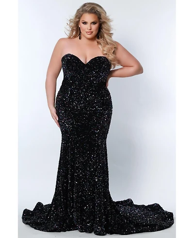 Johnathan Kayne for Sydney's Closet Women's Off the Shoulder Plus Sequin Velvet Fitted Formal Gown