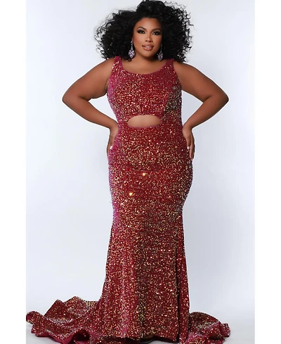 Johnathan Kayne for Sydney's Closet Women's Sequin Velvet Stylish Cut Out Prom Dress