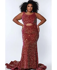 Johnathan Kayne for Sydney's Closet Women's Sequin Velvet Stylish Cut Out Prom Dress