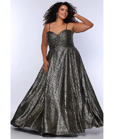 Sydney's Closet Women's Animal Print Spaghetti Strap A-Line Gown