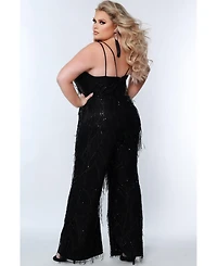 Sydney's Closet Women's Sequin Jumpsuit with Fringe