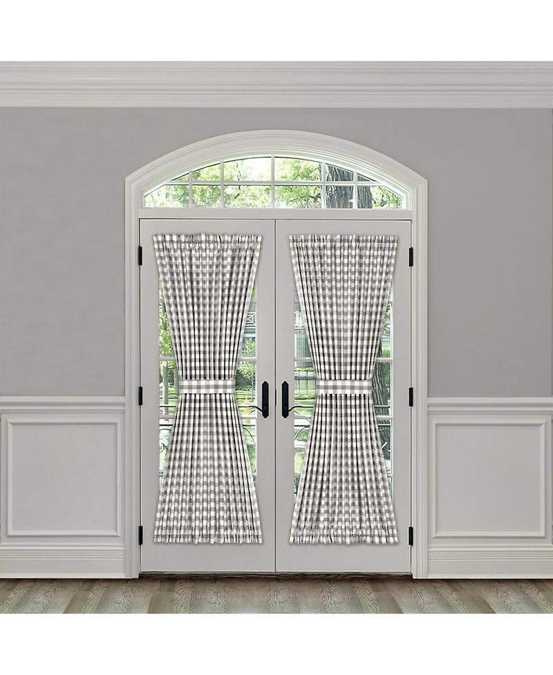 Kate Aurora Plaid Country Farmhouse French Door Curtain Panel With Matching Tieback - 25W x 40L, Yellow