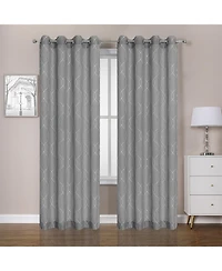 Kate Aurora 2 Piece Clarabelle Embroidered Lattice Matte Sheer Grommet Top Curtain Panels - 84 In. Long - Red