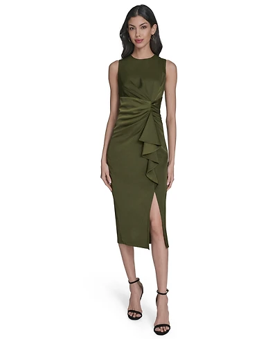 Vince Camuto Petite Satin Sleeveless Draped Midi Dress
