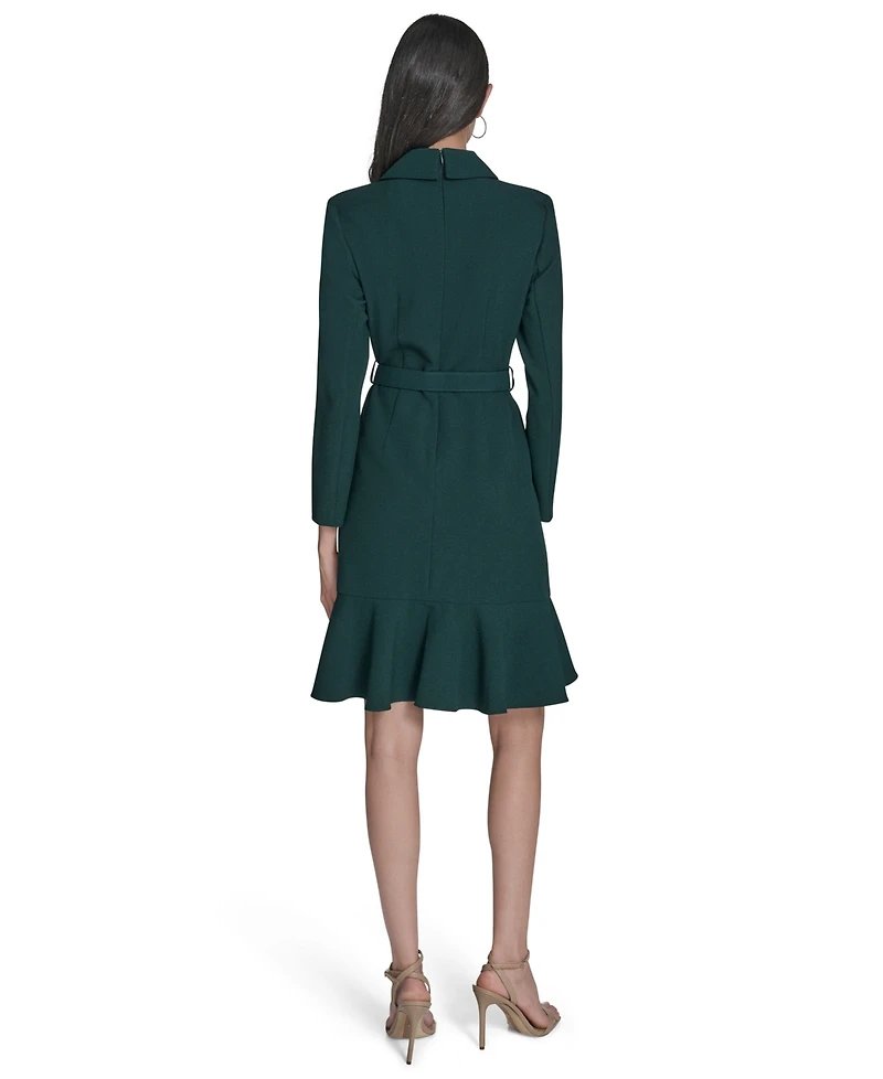 Eliza J Petite Flounce-Hem Long-Sleeve Blazer Dress