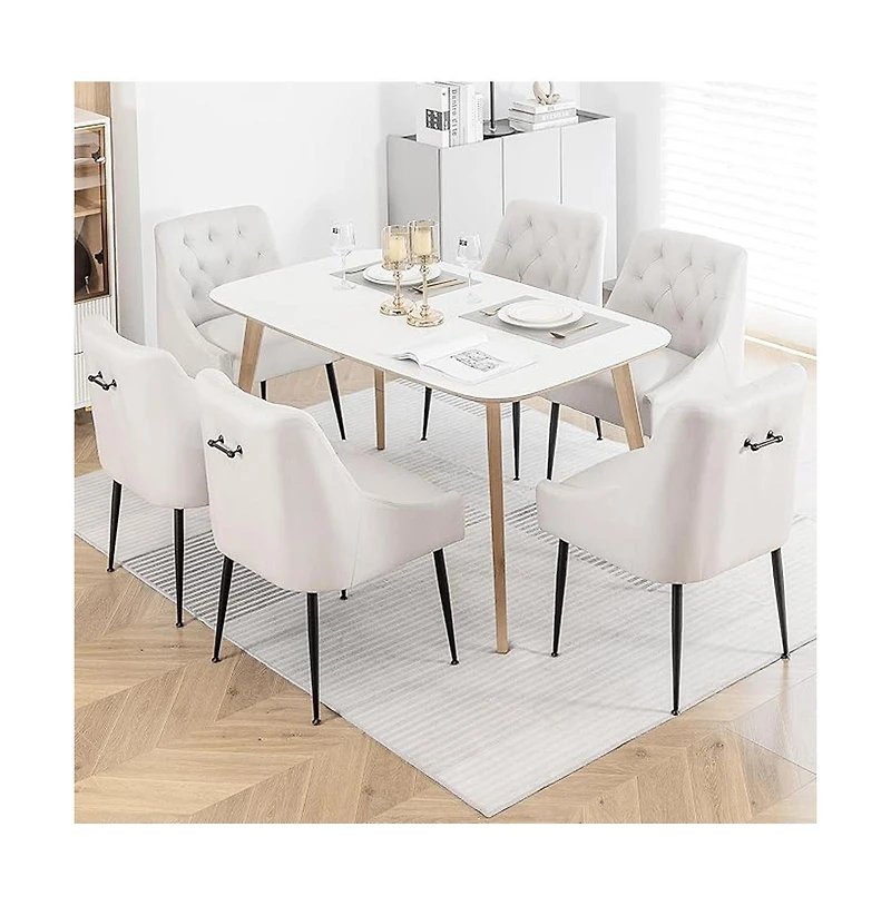 Dyhome Modern Upholstered Dining Chairs Set of 6, Mid Century Kitchen Side with 5.12” Cushions and Back Pull Rod for Kitchen, Living Roo