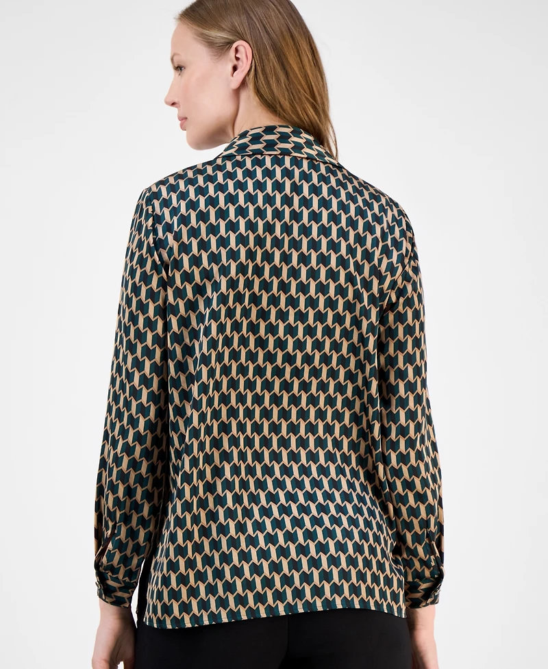 Anne Klein Women's Printed Collared Button-Down Blouse