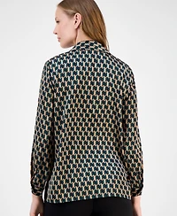 Anne Klein Women's Printed Collared Button-Down Blouse