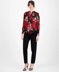 Anne Klein Women's Floral-Print Split-Neck Blouse