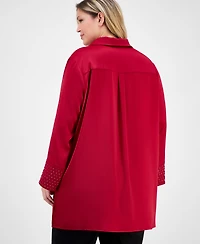 Anne Klein Plus Satin-Collar Embellished-Cuff Tunic