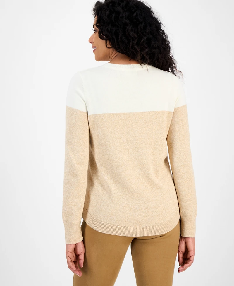 Style & Co Women's Crewneck Cotton Colorblocked Sweater, Created for Macy's