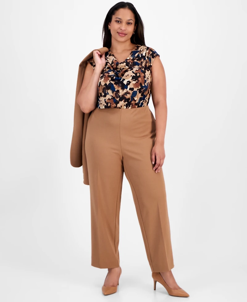 Anne Klein Plus High-Rise Pull-On Straight-Leg Ankle Pants