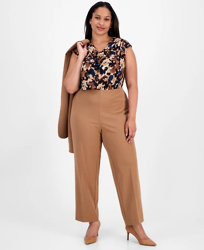 Anne Klein Plus High-Rise Pull-On Straight-Leg Ankle Pants