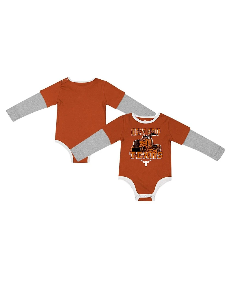 Colosseum Baby Boys and Girls Texas Orange Texas Longhorns Next Stop Long Sleeve Bodysuit
