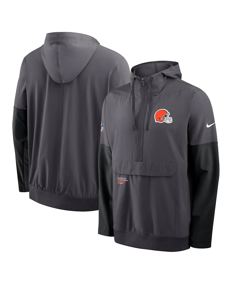 Nike Men's Anthracite Cleveland Browns Sideline Anorak Half-Zip Hoodie Jacket