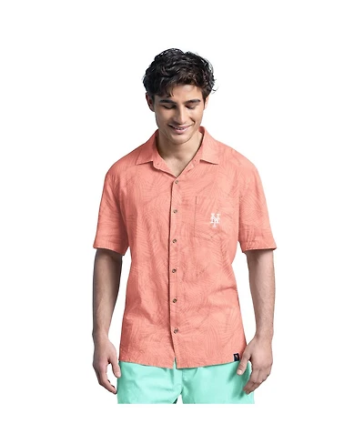 Margaritaville Men's Coral New York Mets Linen Party Button-Up Shirt