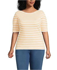 Lands' End Plus Supima Cotton Elbow Sleeve Boatneck Button Shoulder Tee
