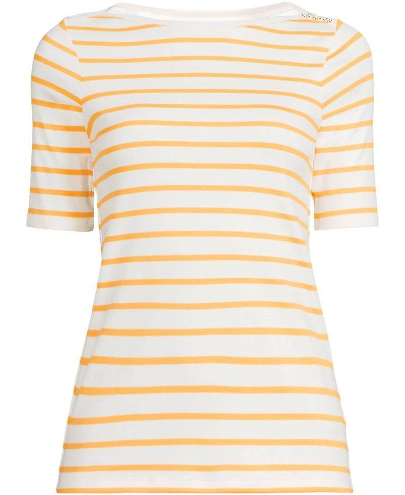 Lands' End Plus Supima Cotton Elbow Sleeve Boatneck Button Shoulder Tee