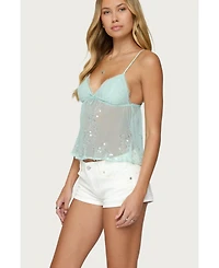 Edikted Women's Sequin Sheer Mesh Babydoll Top