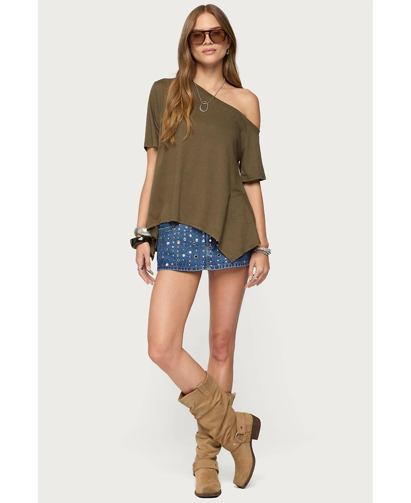 Edikted Womens Studded Grommet Denim Mini Skort