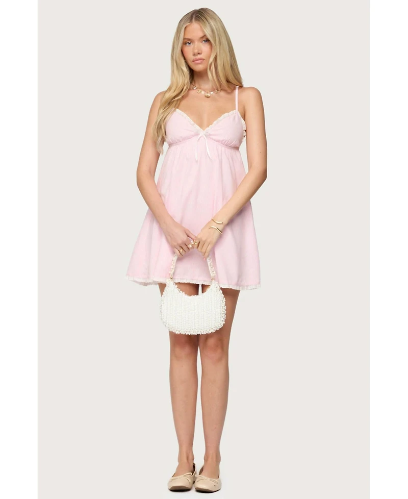 Edikted Womens Danira Pinstripe Babydoll Mini Dress