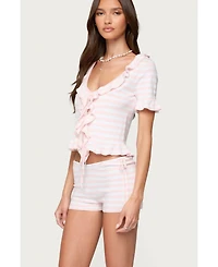 Edikted Women's Janelle Striped Knit Tie Front Top