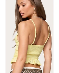 Edikted Womens Evy Embroidered Peplum Scrunch Top