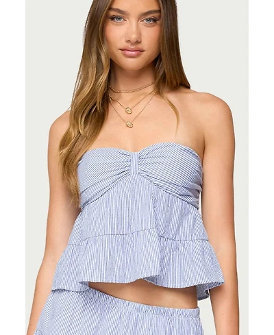 Edikted Womens Dora Striped Linen Look Babydoll Top