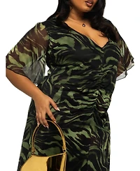 Fashion-szn Curve Women's Zebra Print Mesh Midi Dress