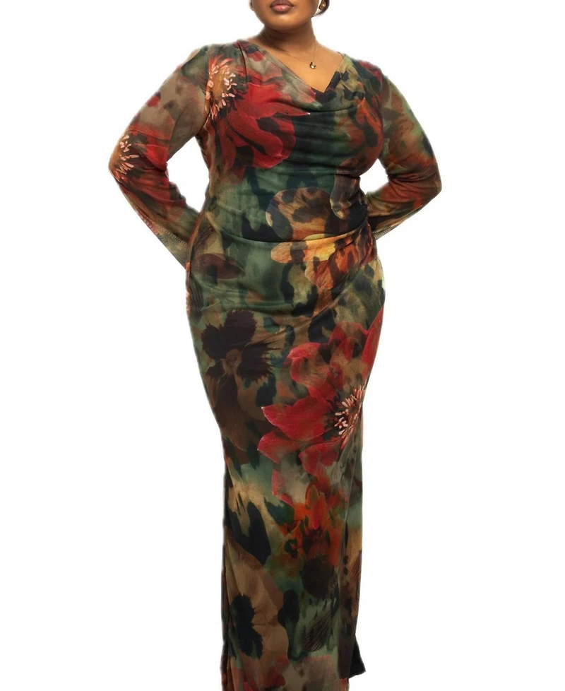 Fashion-szn Curve Women's Floral Print Mesh Maxi Dress