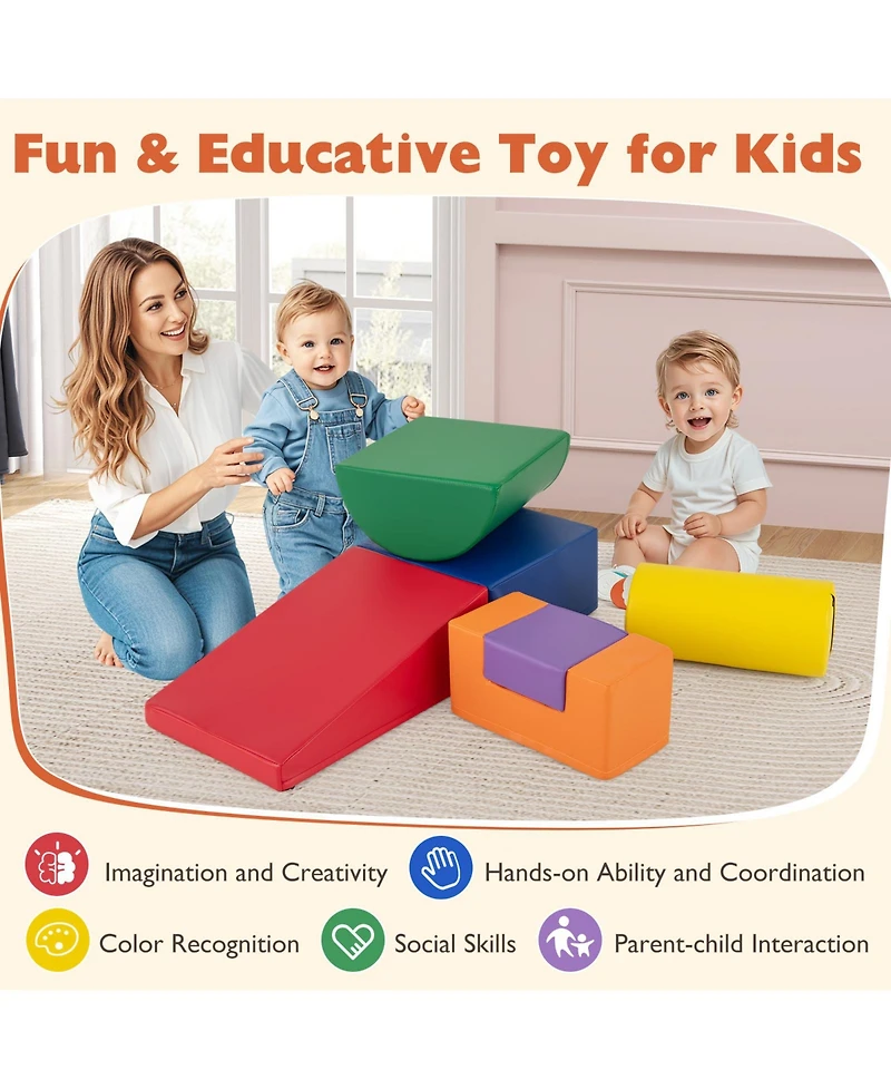 Gymax Toddler 6 Pcs Climber Play Set Indoor Foam Climb & Crawl Activity Blocks w/ Cover