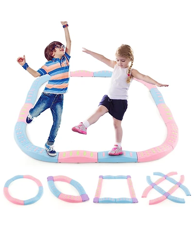 Gymax Kids Colored Balance Beams w/ Non-slip Textured Surface Bottom Pad Multicolor