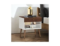 Mid-Century Nightstand with Storage Drawer and Tapered Rubber Wood Legs