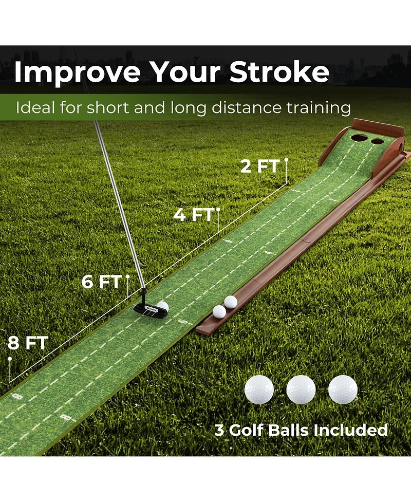 Mecale Golf Putting Mat Practice Training Aid with Auto Ball Return and 2/3 Hole Sizes