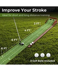 Mecale Golf Putting Mat Practice Training Aid with Auto Ball Return and 2/3 Hole Sizes