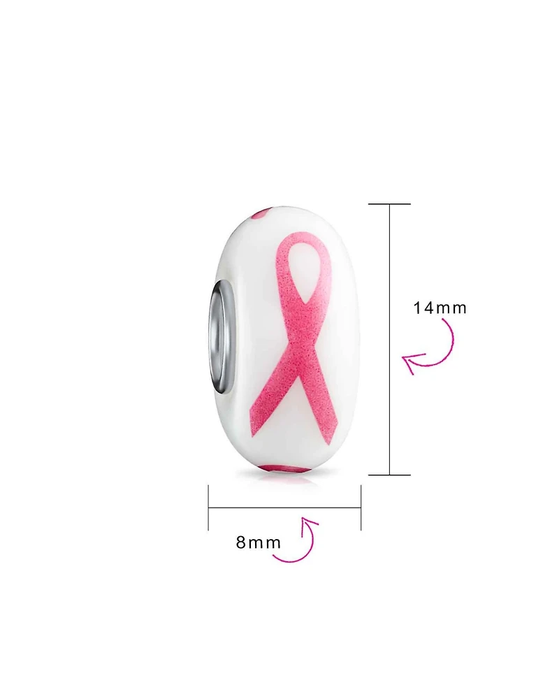 Bling Jewelry Set of 3 Pink Ribbon Breast Cancer Survivor Cz Glass Solid Crystal Spacer Charm Bead Sterling Silver