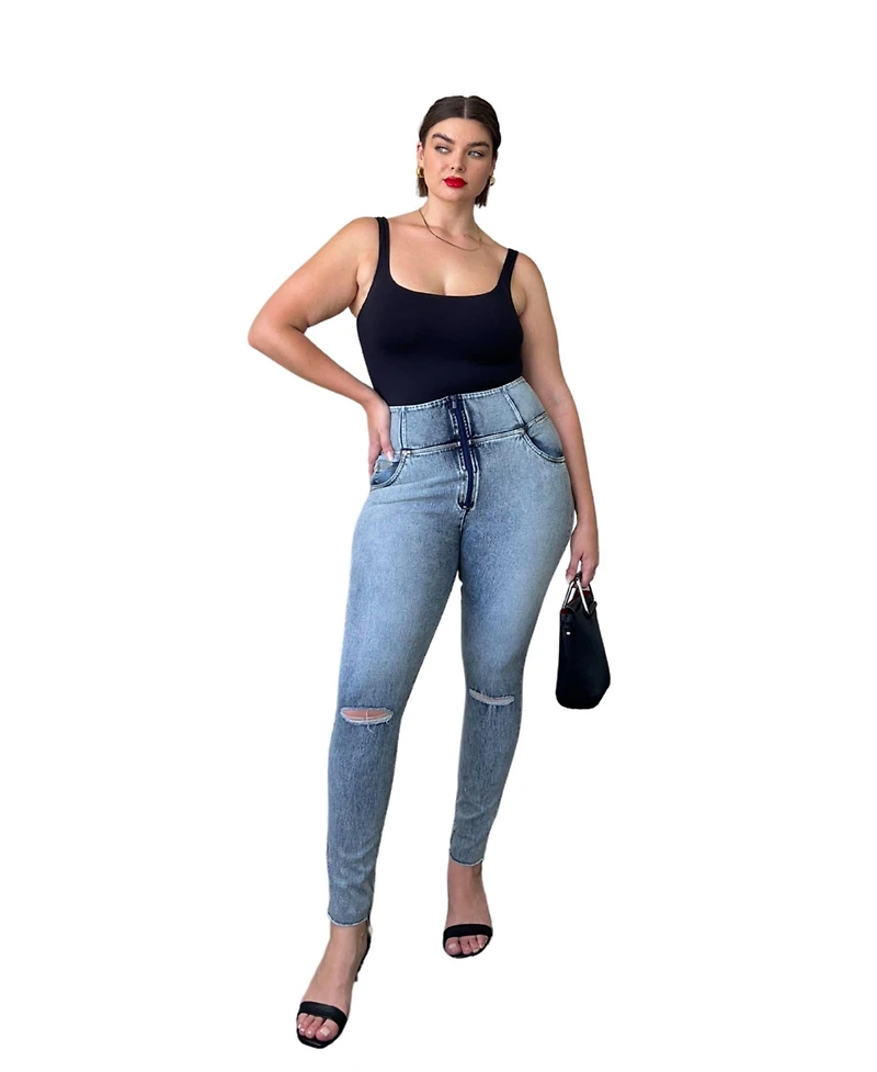 Freddy Women's Curvy Ripped High-Rise Sculpting Skinny Jeans