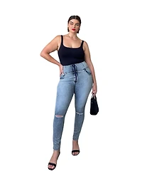 Freddy Women's Curvy Ripped High-Rise Sculpting Skinny Jeans