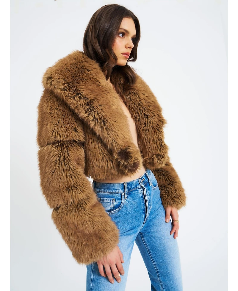 Miss Circle Women Yadavi Brown Faux Fur Cropped Jacket