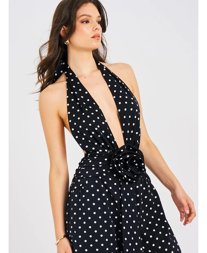 Miss Circle Women Oriana Black Polka Dots Halter Jumpsuit