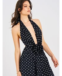 Miss Circle Women Oriana Black Polka Dots Halter Jumpsuit