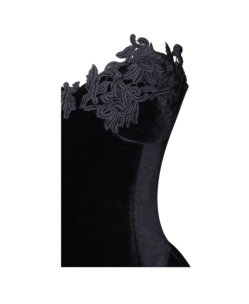 Miss Circle Women's Qiara Black Velvet Peplum Top with Lace Trim