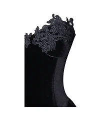 Miss Circle Women's Qiara Black Velvet Peplum Top with Lace Trim