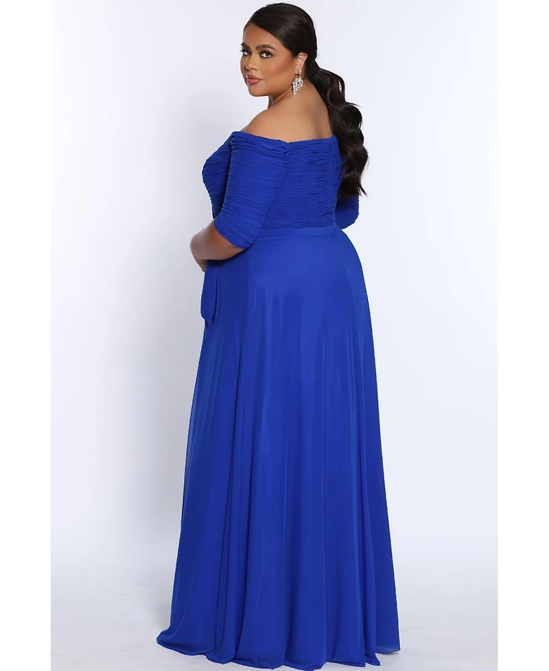 Celebrations by Sydney's Closet Women's Off-the-Shoulder Formal Gown with Sleeves