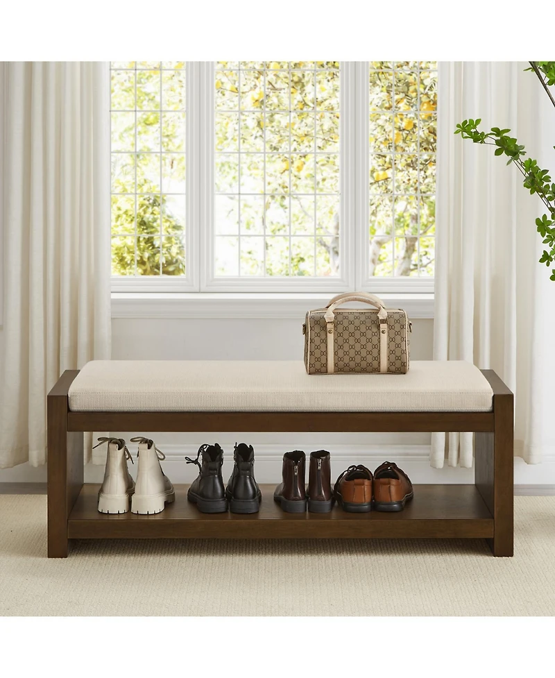 Streamdale Furniture 47" Accent Bench with Shoe Rack Padded Seating Removable Cushion