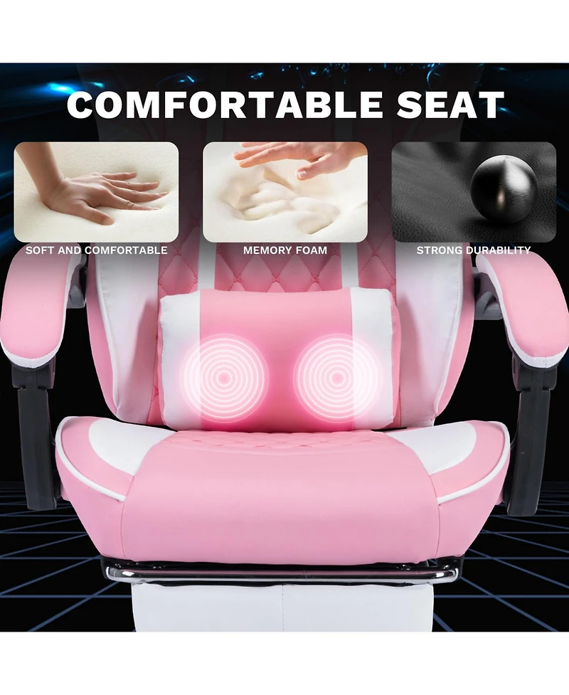 Streamdale Furniture Pink White Gaming Chair with Massage & Footrest