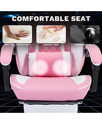 Streamdale Furniture Pink White Gaming Chair with Massage & Footrest